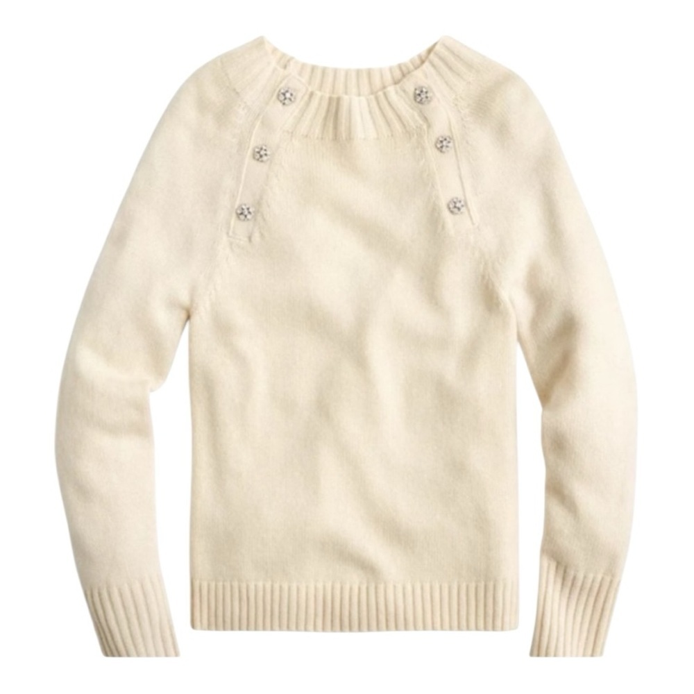 J. CREW Cream Wool Blend Rhinestone Button-Detail Women's Sweater Size Large